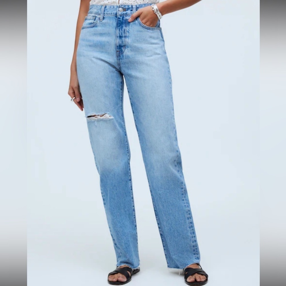 NEW Madewell The 90s Straight Jean Revoir Wash Blue Relaxed High Rise 26 raw hem